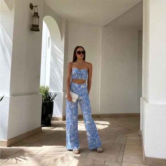 New Zara Floral Printed Underwire Linen Blend Bustier Crop Top NWT Large - Picture 7 of 17